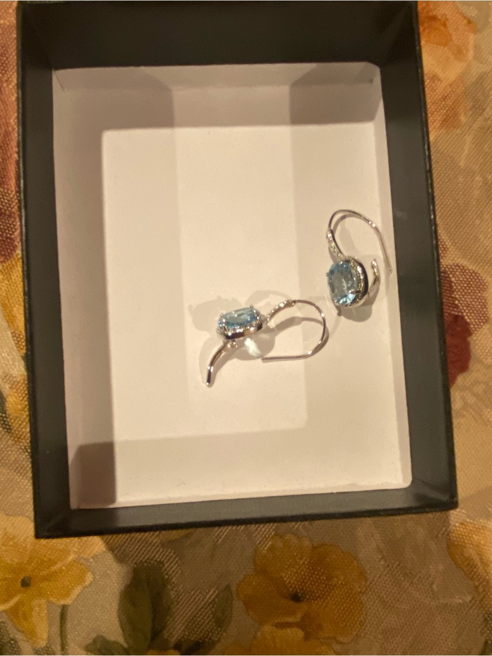 Silver Blue Gemstone Drop Earrings - Blue